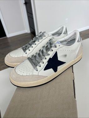 Golden Goose ballstar low top cream and blue sneakers with sparkly laces 41